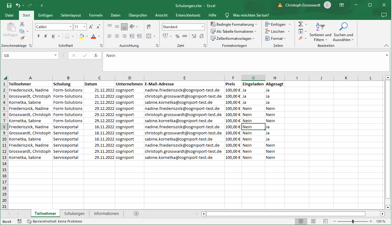 Vorher Verwaltung in Excel