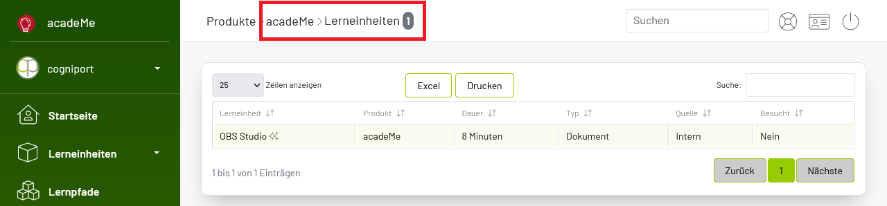 Die Lerneinheiten eines Produktes