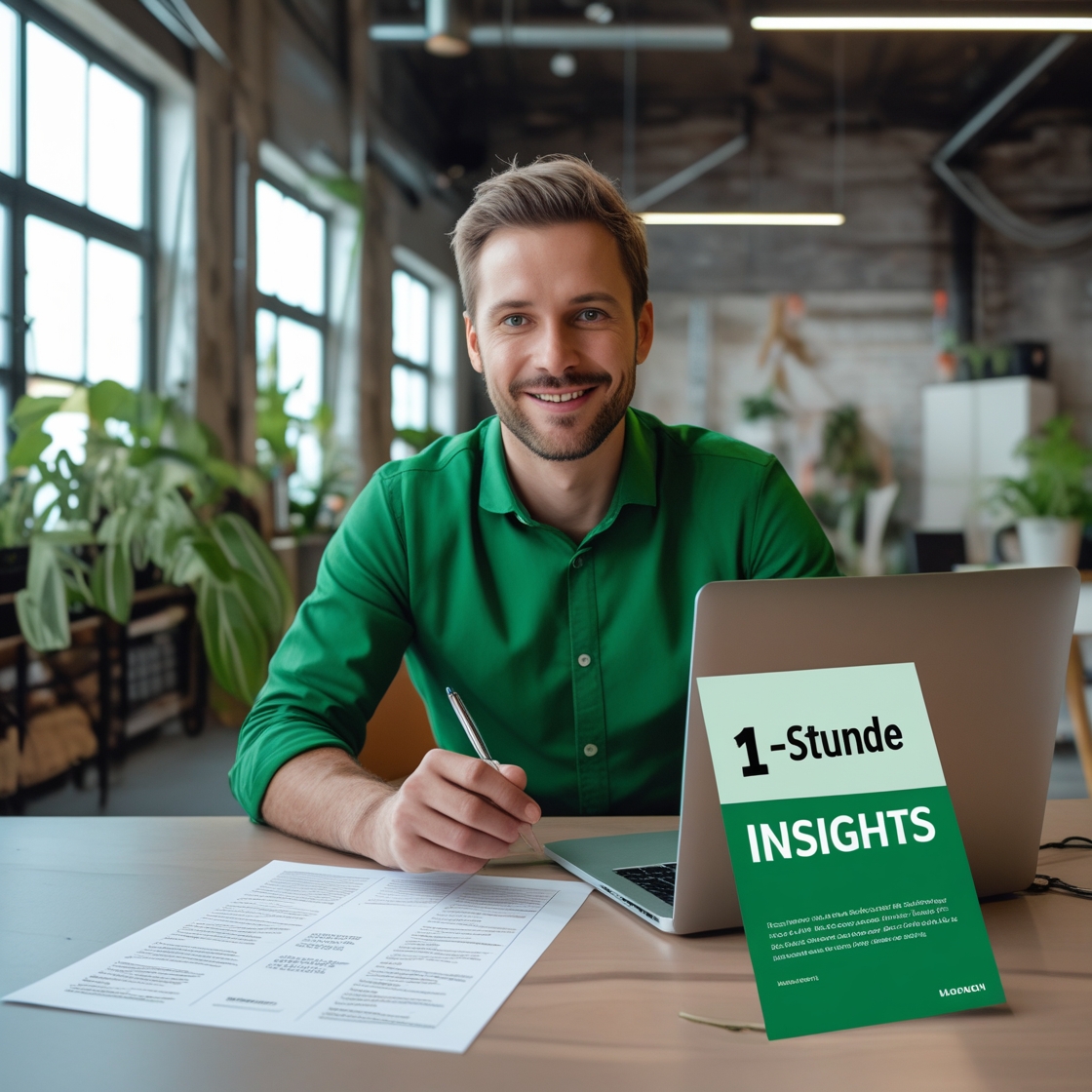 Mann mit Flyer zu 1 Stunde Insights