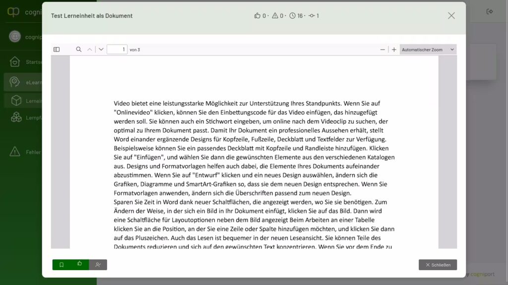 Eine beispielhafte Lerneinheit im Wissensmanagement
