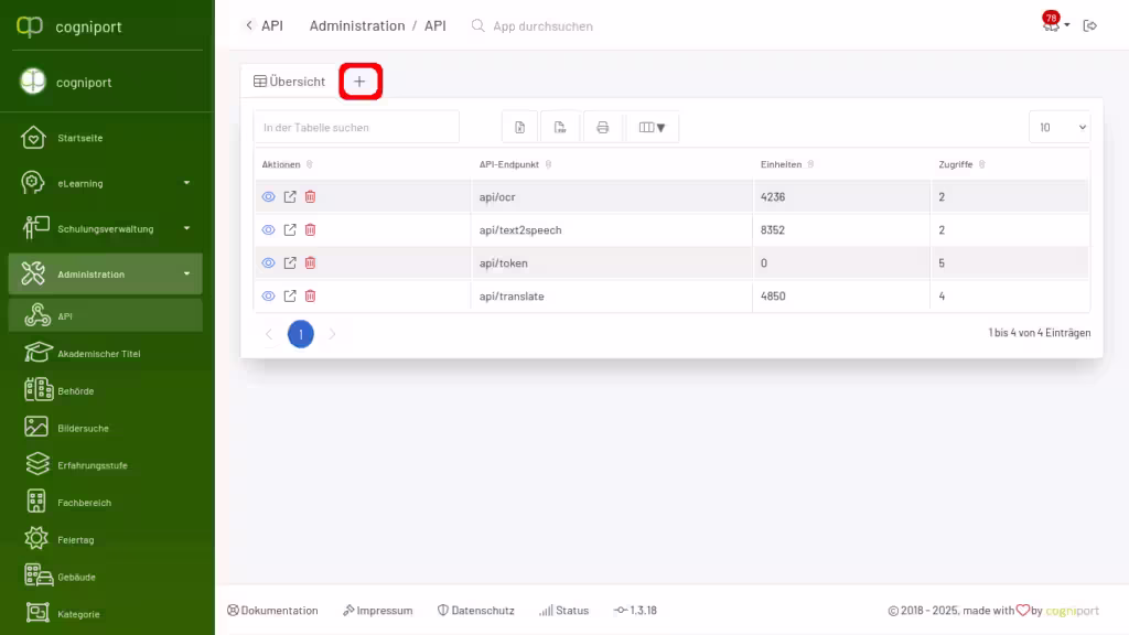 Das Formular zur Erstellung finden Sie im Tab Bereich