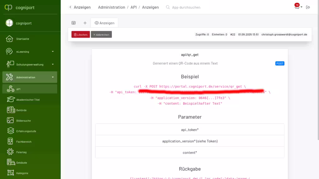 Hier sehen Sie alle Informationen zum Endpunkt