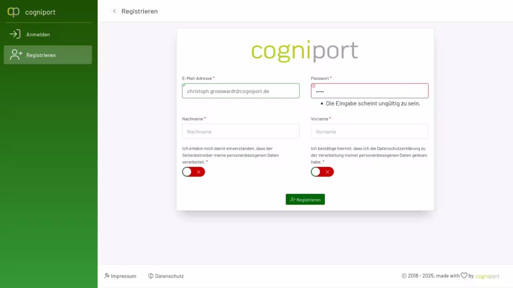 Das Passwort ist ungültig