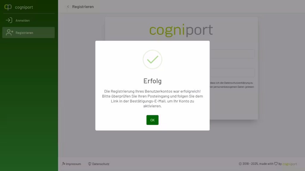 Registrierung erfolgreich