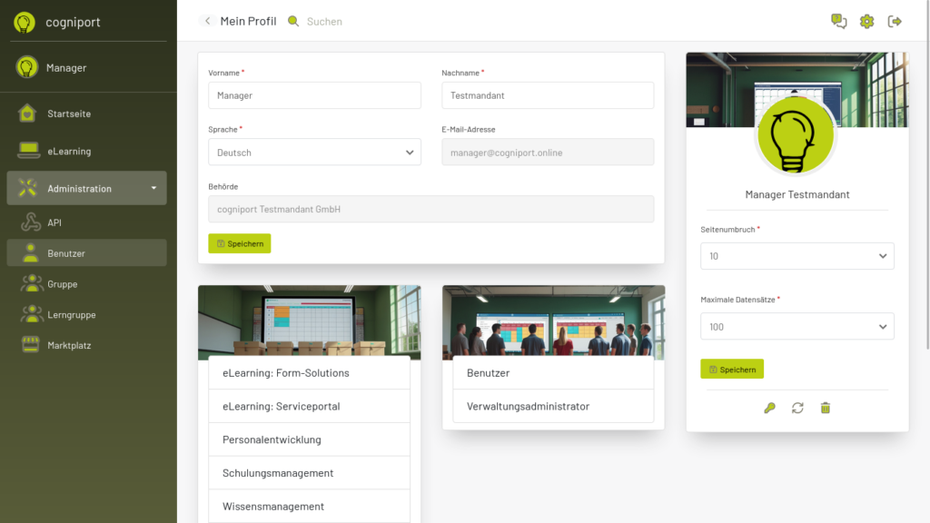 Das Profil des Benutzers