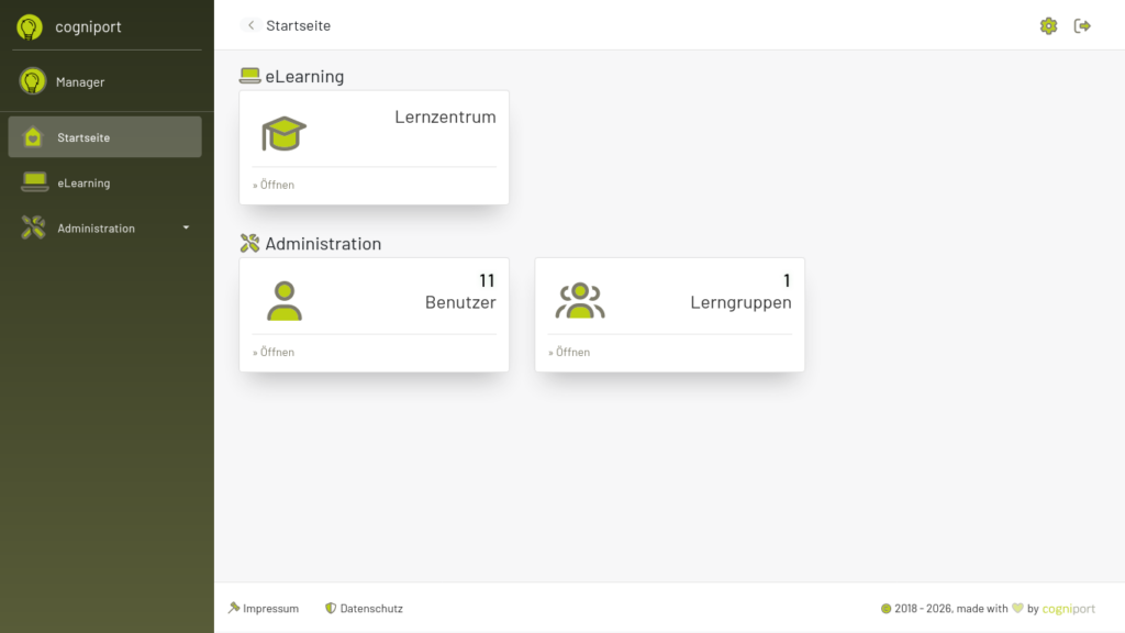 Die Startseite der Rolle Manager