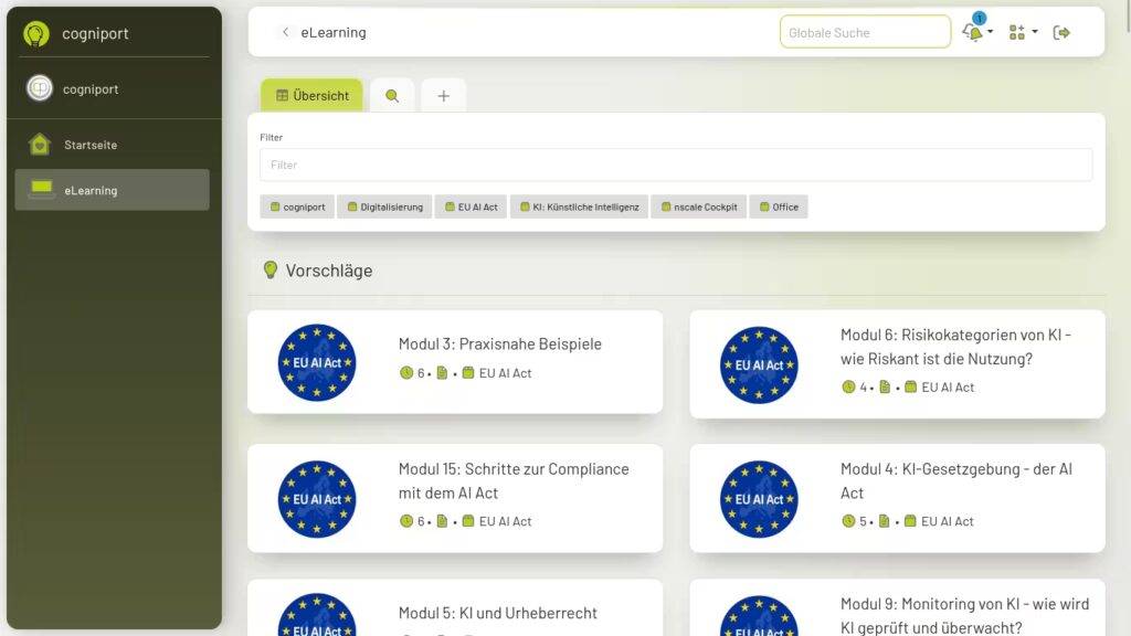 Wissensinhalte über die Suche im cogniport Bildungsportal finden