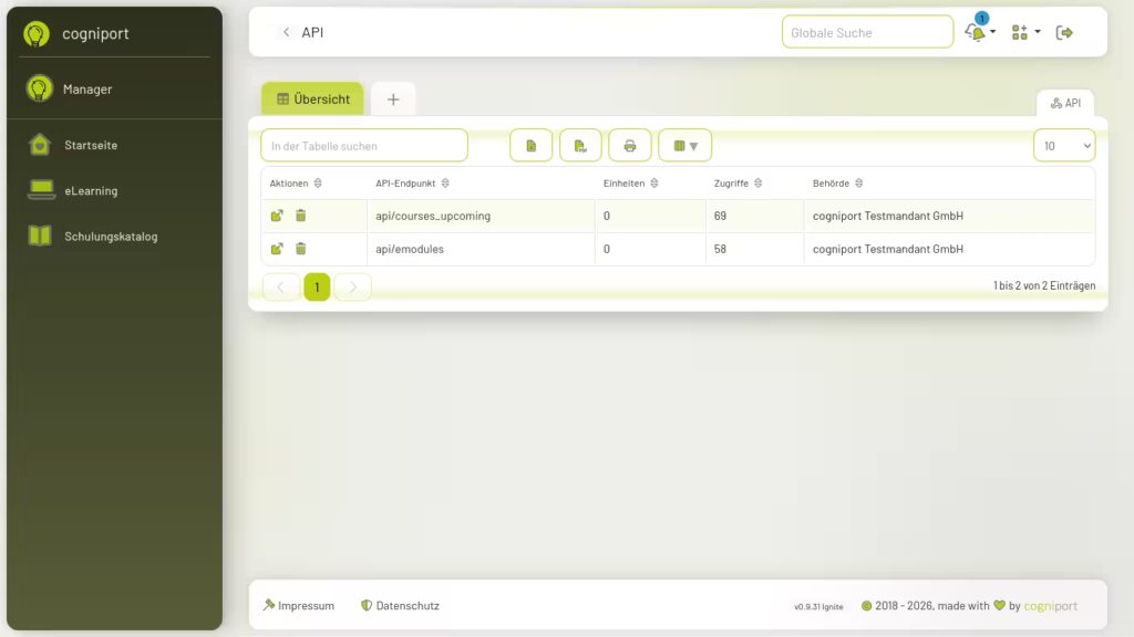 API und Schnittstellen des cogniport Bildungsportals