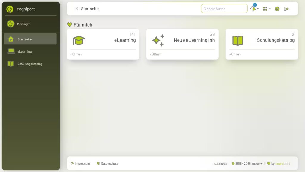 Dashboard für Verantwortliche im cogniport Bildungsportal