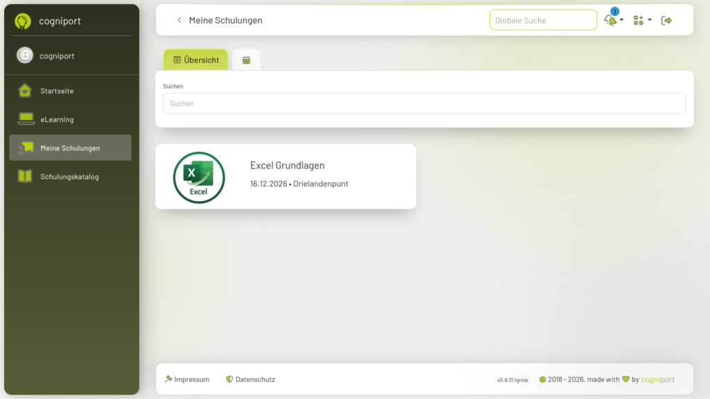 Eigene Schulungen und Schulungen von Mitarbeitenden im cogniport Bildungsportal einsehen