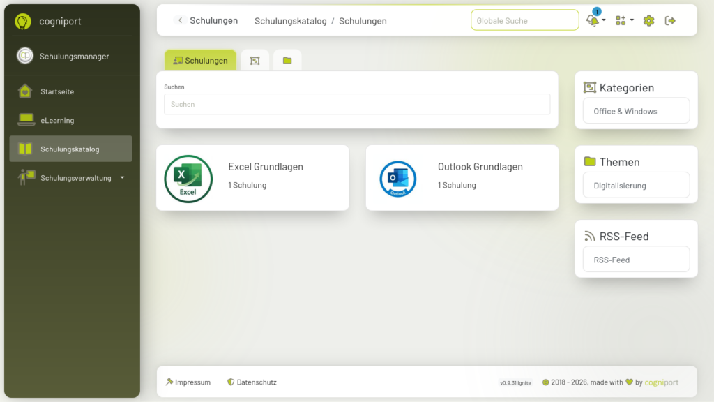 Schulungsangebote im Schulungskatalog des cogniport Bildungsportals suchen und auswählen