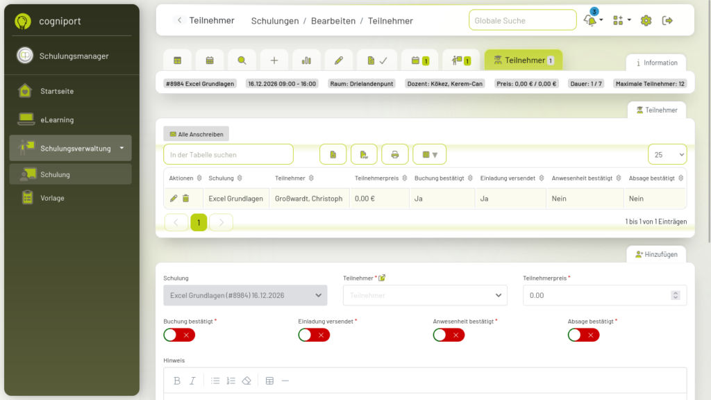 Teilnehmende und Schulungsstatus im cogniport Bildungsportal verwalten