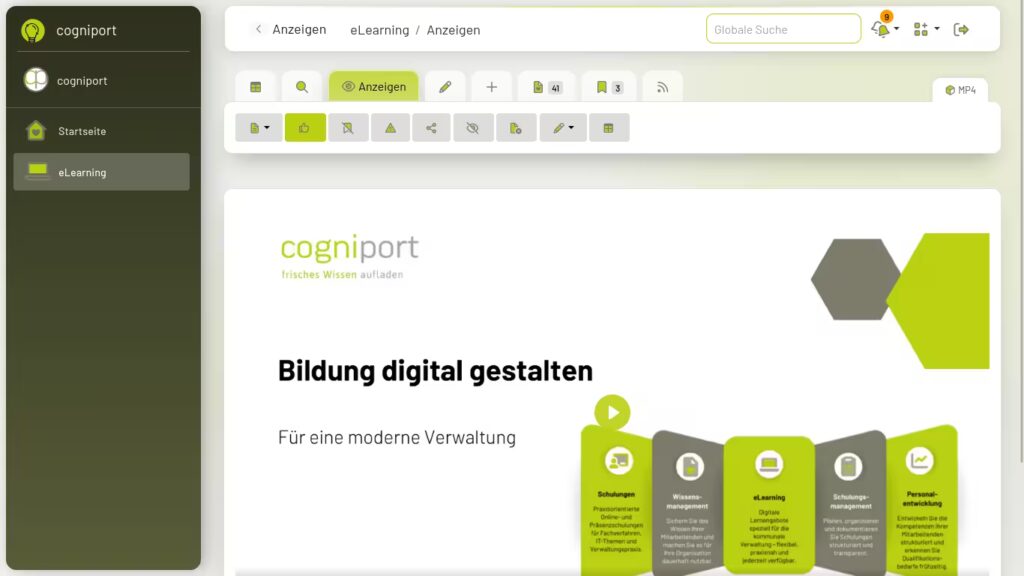 Wissensinhalt im cogniport Bildungsportal abspielen und direkt zur Bearbeitung öffnen