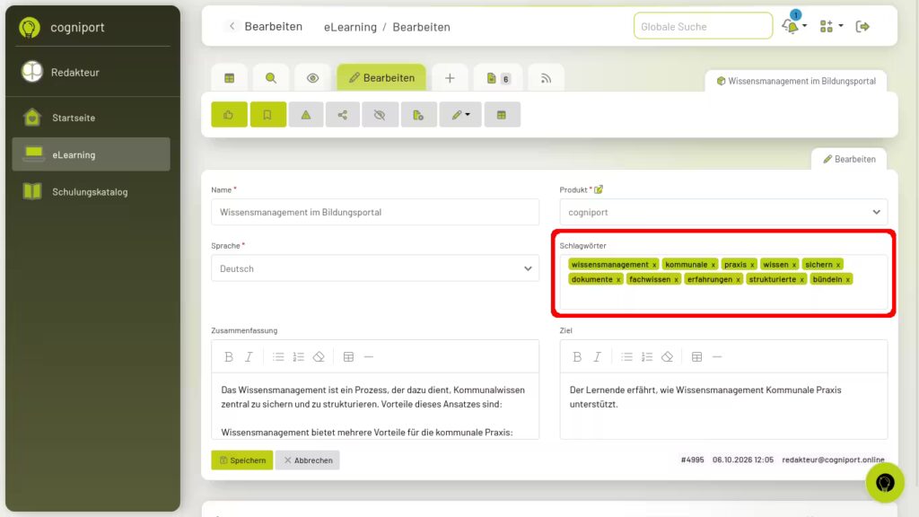 Schlagwörter wurden automatisch auf Basis des Texts eingefügt